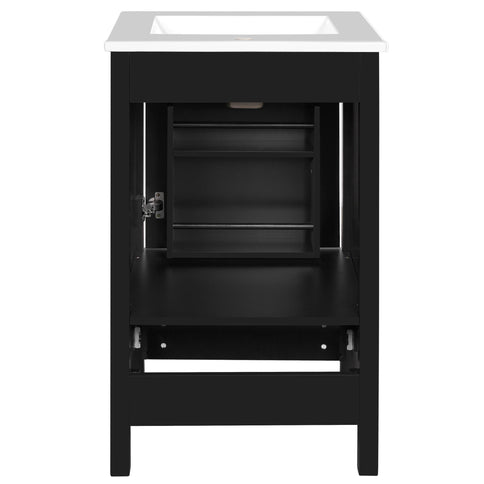 Bathroom Vanity With Ceramic Sink, Soft Close Drawers, Door Organizer, Divider Drawer, Adjustable Foot Pads