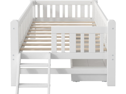 Platform Bed With Guardrail And 2 Drawers