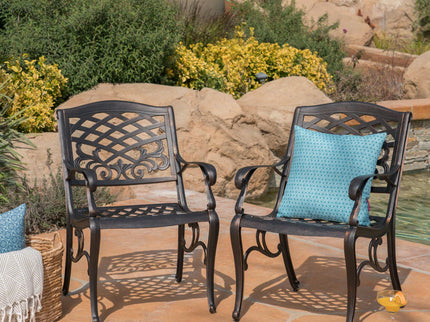 Luminea - Outdoor Aluminum Dining Chair With Scroll Design, Lattice Pattern And Cabriole Legs - Copper