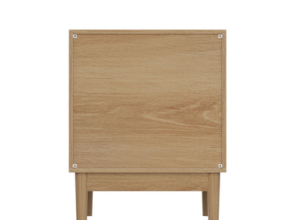 Bedside Table With Grille Design And 2 Drawers, Side Table For Bedroom - Oak
