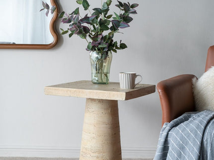 Square Side Table With Pedestal Base