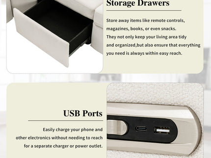 Power Recliner Sectional Sofa Home Theater Reclining Sofa With Two USB Ports, Two Storage Drawers For Living Room