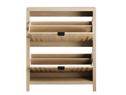 Entryway Shoe Cabinet With Vertical Carved Panels - Oak