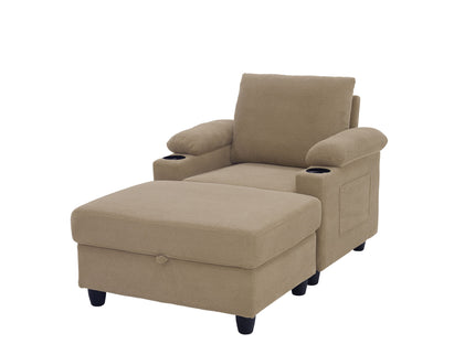 Accent Chair With Storage Ottoman, Reclining Single Chaise Lounge With Cupholders And USB, C Ports