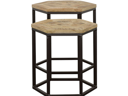 2 Piece Nesting Table With Hexagon Base - Brown