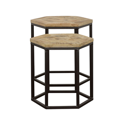 2 Piece Nesting Table With Hexagon Base - Brown