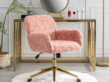 Office Chair, Artificial Rabbit Hair Home Office Chair With Metal Base, Adjustable Desk Chair Swivel Office Chair, Vanity Chair