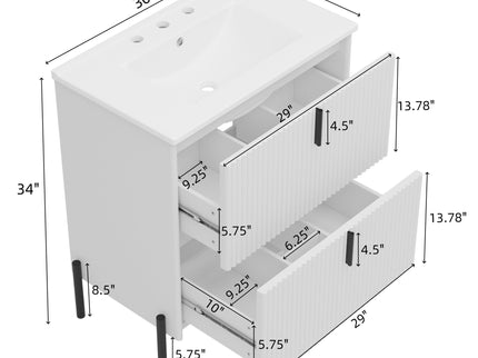 Fluted Bathroom Vanity With Ceramic Sink, Freestanding Design