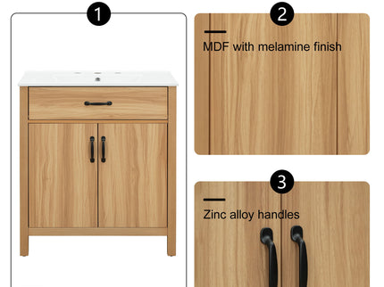 Bathroom Vanity With Flip Drawer, 2 Soft Close Doors, Adjustable Shelf And Ceramic Sink