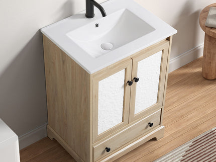 Bathroom Vanity With Basin 1 Drawer, Particle Board Construction, Free Standing Storage - Brown