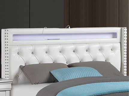 Modern Bed With LED Lights, Charging Port, Tufted Headboard