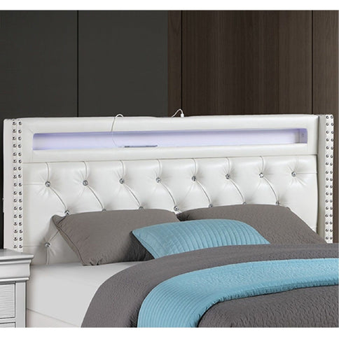 Modern Bed With LED Lights, Charging Port, Tufted Headboard