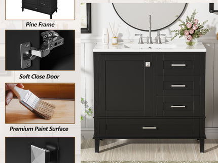 Bathroom Vanity, Modern Bathroom Cabinet With Sink Combo Set, Bathroom Storage Cabinet With A Soft Closing Door And 3 Drawers, Solid Wood Frame
