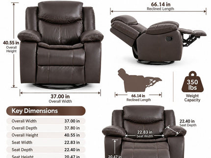 Rocker Recliner Chair With Manual Recline And 360° Swivel Base