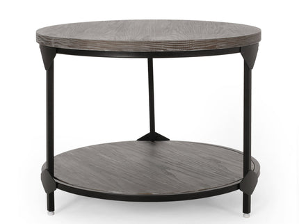 Coffee Table With Wood Patterned Tabletop And Iron Frame - Gray
