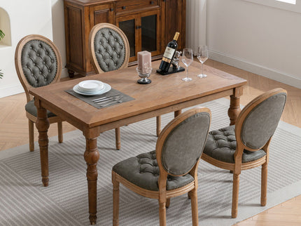 French Style Solid Wood Frame Antique Painting, Hand-Pulled Buckle Decoration Artificial Dining Chair With Nailhead Trim, Wood Legs