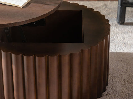 Round Coffee Table With Lift Mechanism For Living Room - Walnut