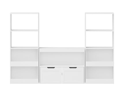 Book Organizer With Large Drawers And Open Shelves, Toy Storage Cabinet With Removable Wheels And Rounded Edges - White