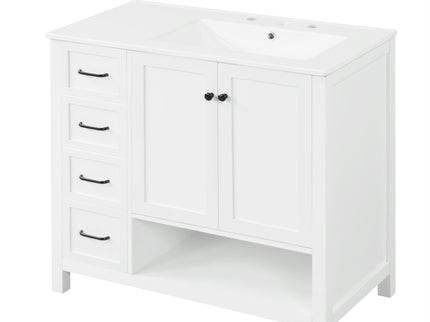 Bathroom Vanity With Sink Top, Bathroom Vanity Cabinet With 2 Doors And 2 Drawers, Open Shelf