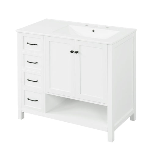 Bathroom Vanity With Sink Top, Bathroom Vanity Cabinet With 2 Doors And 2 Drawers, Open Shelf