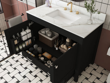 Bathroom Vanity Set, Fluted Cabinet, Soft Close Doors & Drawers, 3 Faucet Holes, Sink Included - Black