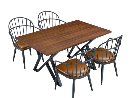 5 Piece Industrial Style Indoor Upholstered Dining Set With Metal Legs - Brown