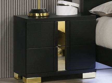 Contemporary Nightstand With 2 Drawer Storage - Black