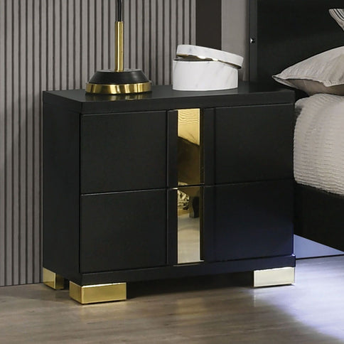 Contemporary Nightstand With 2 Drawer Storage - Black