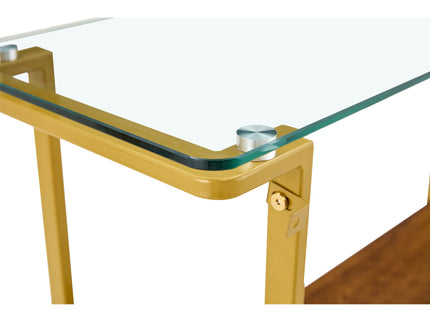 Console Table With Shelf, 2 Tier Living Room - Gold / Walnut
