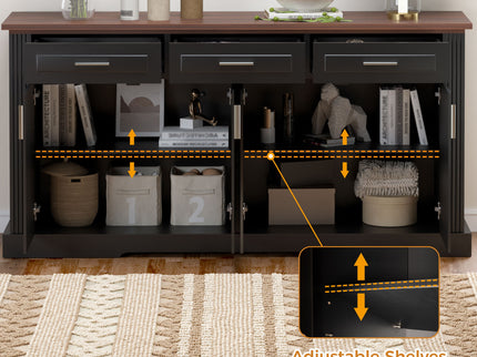 Fluted Sideboard Buffet Cabinet With 4 Doors And 3 Drawers