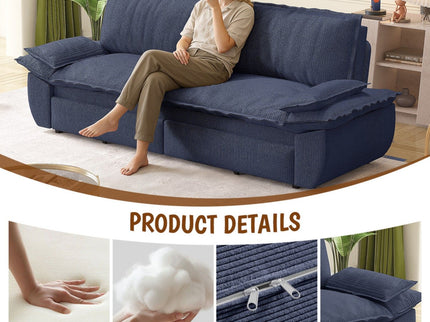 Queen Pull Out 3 In 1 Convertible Sleeper Sofa Bed - Blue