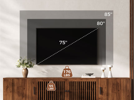 TV Stand, Media Console With Soft Closing Hinges, Adjustable Shelves, Slatted Doors - Walnut