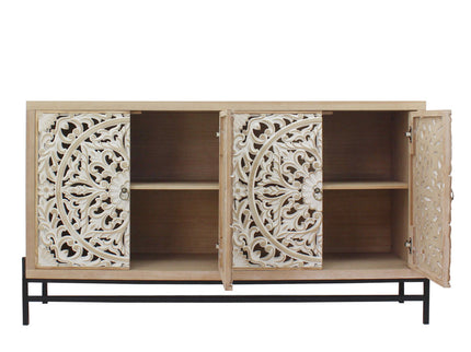 Carved 4 Door Cabinet, Storage Sideboard For Living Room - Multi