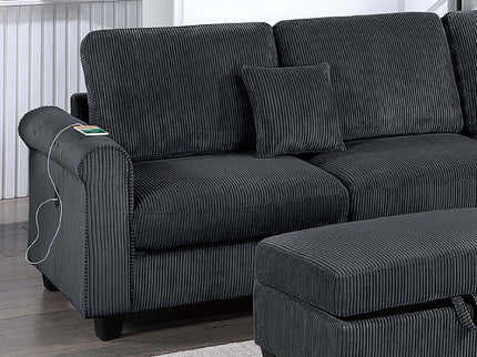 Contemporary Sectional Set With Right Arm Chaise, Left Arm Sofa With USB Port, Storage Ottoman