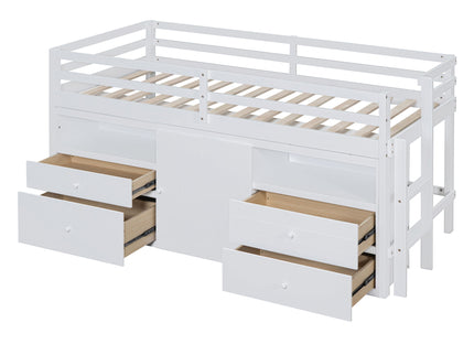 Loft Bed With 4 Drawers, Underneath Cabinet And Shelves