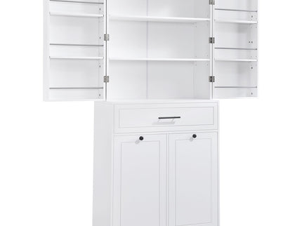 Freestanding Bathroom Storage Cabinet With Doors, Drawers, And Tilt Out Laundry Hamper - White