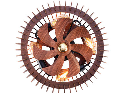 Semicircle Flush Mount Fan Light, (No Included Bulbs) And Remote Control, 6 Speeds, Quiet DC Motor For Living Room - Wood