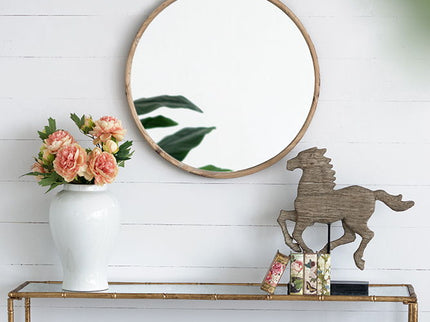 Round Wood Mirror, Wall Mounted Mirror Home Decor For Bathroom Living Room