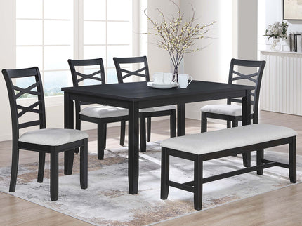 Dining Set 6 Piece With Table And Upholstered X Back Chairs - Charcoal