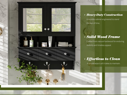 Modern Bathroom Mirror Cabinet With Drawers, Organizer Hooks, And High-Definition Mirrors