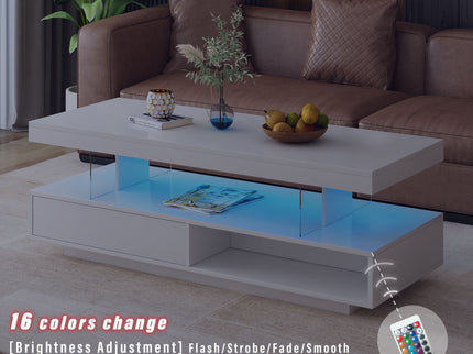 LED Coffee Table With 2 Drawers And Display Shelves