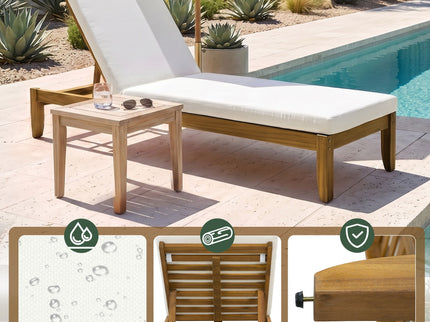 Adjustable Outdoor Patio Lounge Chair Chaise Lounge - Beige / Natural