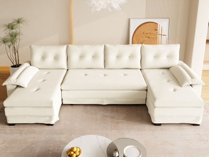 U-Shaped Sleeper Sofa With Pull Out Bed, Removable Armrests & USB Ports For Living Room
