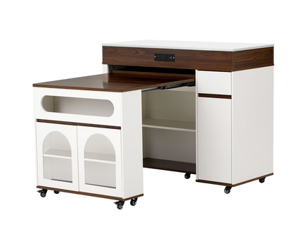 Extendable Dining Table With Folding Top, Rolling Kitchen Island With Drawers And Power Outlet