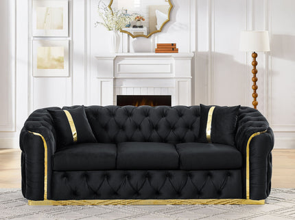 Button Tufted Couch With 2 Pillows, 3 Seater Luxury Chesterfield Sofa