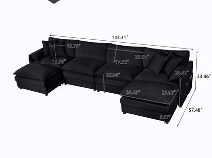 Modern Comfy Deep Seat Modular Sectional Sofa Cloud Couch With Ottoman