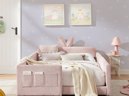 Cute Rabbit Ear Upholstered Platform Bed Frame With Safety Rail