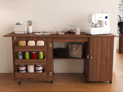 Foldable Sewing Table With Locking Casters