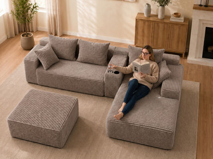 U-Shaped Modular Sofa With Cup Holders And Storage For Living Rooms - Coffee