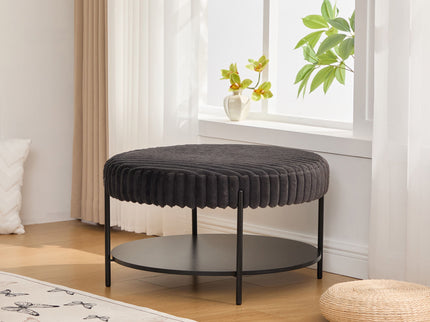 Modern Upholstered Round Ottoman Coffee Table With Storage Shelf